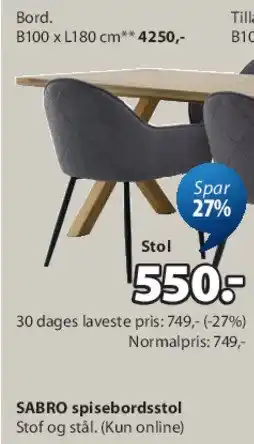 JYSK SABRO spisebordsstol tilbud
