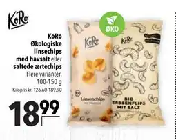 Citti KoRo Økologiske linsechips med havsalt eller saltede ærtechips tilbud