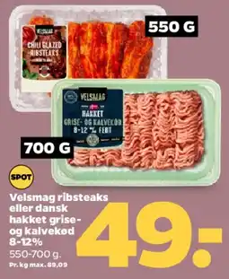 Netto Velsmag ribsteaks / hakket gris- og kalvekød tilbud