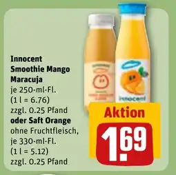 REWE DE Innocent Smoothie Mango Maracuja oder Saft Orange tilbud