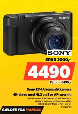 Power SONY ZV-1A kompaktkamera ZV1ABCE3 tilbud