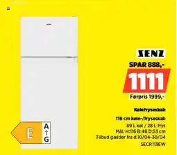 Power SENZ 116 cm køle-/fryseskab SECR113EW tilbud