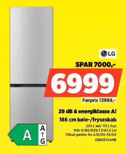 Power LG 186 cm køle-/fryseskab GBBS514AMB tilbud