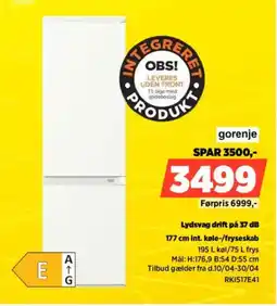 Power Gorenje 177 cm int. køle-/fryseskab RK1517E41 tilbud