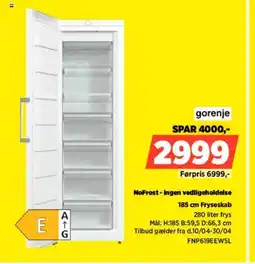 Power Gorenje 185 cm Fryseskab FNP619EEW5L tilbud