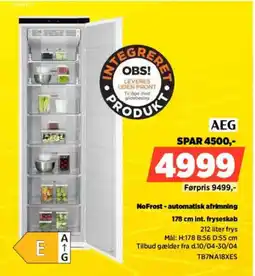 Power AEG 178 cm int. fryseskab TB7NA18XES tilbud