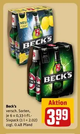 REWE DE Beck's, EUR 3.99 tilbud