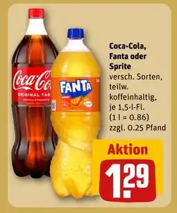 REWE DE Coca-Cola, Fanta oder Sprite, EUR 1.29 tilbud