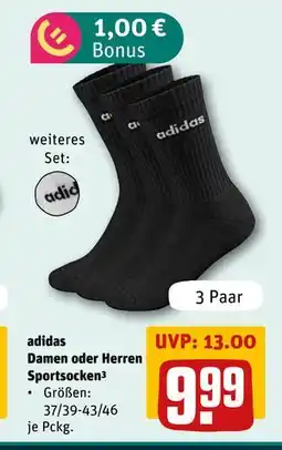 REWE DE adidas Damen oder Herren Sportsocken³, EUR 9.99 tilbud