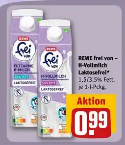 REWE DE REWE frei von – H-Vollmilch Laktosefrei*, EUR 0.99 tilbud