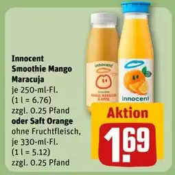 REWE DE Innocent Smoothie Mango Maracuja oder Saft Orange, EUR 1.69 tilbud