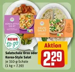 REWE DE Salatschale Orzo oder Korea-Style Salat, EUR 2.29 tilbud