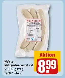 REWE DE Meister Metzgerbratwurst xxl, EUR 8.99 tilbud