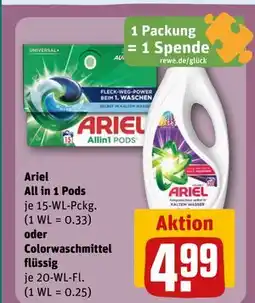 REWE DE Ariel All in 1 Pods oder Colorwaschmittel flüssig, EUR 4.99 tilbud