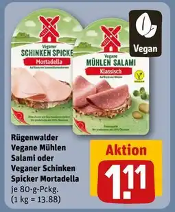 REWE DE Rügenwalder Vegane Mühlen Salami oder Veganer Schinken Spicker Mortadella, EUR 1.11 tilbud