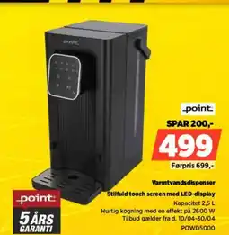 Power Point varmtvandsdispenser stilfuld touch screen med led-display tilbud