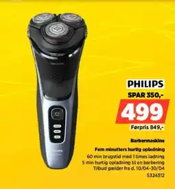 Power Philips barbermaskine fem minutters hurtig opladning 60 min brugstid med 1 times ladning tilbud