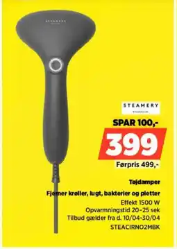 Power STEAMERY Tøjdamper Fjerner krøller, lugt, bakterier og pletter tilbud
