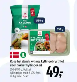 Føtex Rose hel dansk kylling, kyllingebrystfilet eller hakket kyllingekød tilbud