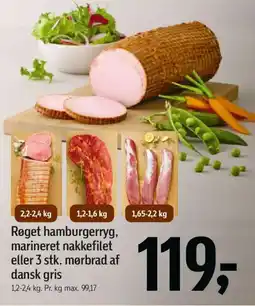 Føtex Røget hamburgerrygmarineret nakkefilet eller 3 stk. mørbrad dansk gris tilbud