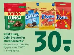 Coop 365 Kvikk Lunsj, Daim Drage eller Marabou bites tilbud