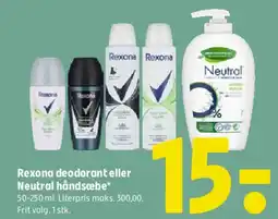 Coop 365 Rexona deodorant eller Neutral håndsæbe tilbud