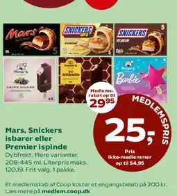 Coop 365 Mars, Snickers isbarer eller Premier ispinde tilbud