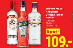 Lidl Smirnoff vodka, aperol eller gordon's london dry gin tilbud