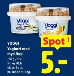 Lidl YOGGI Yoghurt med myslitop tilbud
