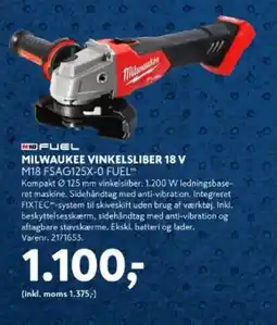 Davidsen Milwaukee vinkelsliber 18 v m18 fsag125x-0 fuel™ tilbud