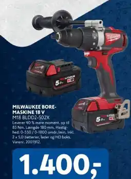Davidsen Milwaukee bore- maskine 18 v tilbud