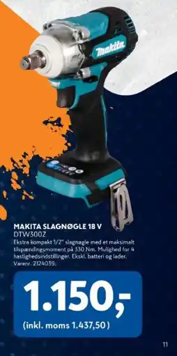 Davidsen Makita slagnøgle 18 v dtw300z tilbud