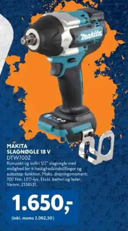 Davidsen Makita slagnøgle 18 v dtw700z tilbud