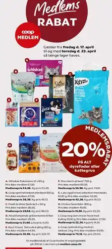 SuperBrugsen Medlemsrabatt 20% på ALT dyrefoder eller kattegrus tilbud