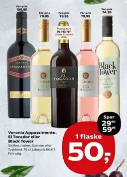 SuperBrugsen Veronia Appassimento, El Tocador eller Black Tower tilbud