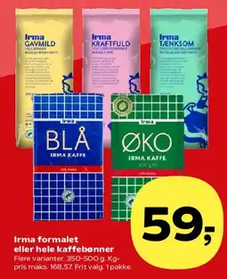 Kvickly Irma formalet eller hele kaffebønner tilbud