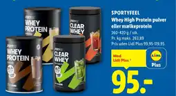 Lidl SPORTYFEEL Whey High Protein pulver eller mælkeprotein tilbud