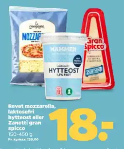 Netto Revet mozzarella, laktosefri hytteost eller zanetti gran spicco tilbud