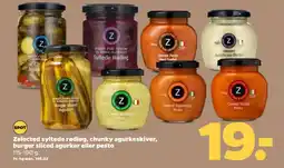 Netto ZELECTED Syltede rødløg, chunky agurkeskiver, burger sliced agurker eller pesto tilbud