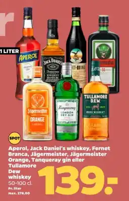 Netto Aperol, jack daniel's whiskey, fernet branca, jägermeister, jägermeister orange, tanqueray gin eller tullamore dew whiskey tilbud