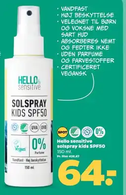 Netto HELLO SENSITIVE Solspray kids SPF50 tilbud