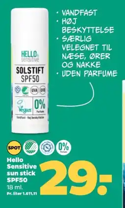 Netto HELLO SENSITIVE Sun stick SPF50 tilbud