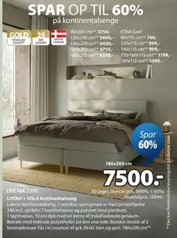 JYSK LYGNA + VOLA kontinentalseng tilbud