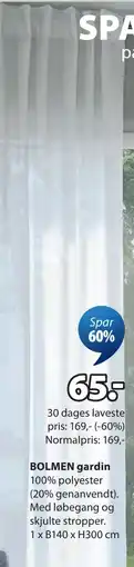 JYSK BOLMEN gardin tilbud