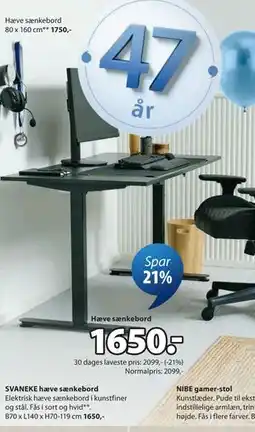 JYSK SVANEKE hæve sænkebord tilbud