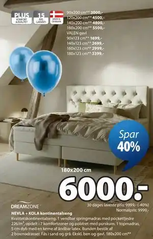 JYSK NEVLA + KOLA kontinentalseng tilbud
