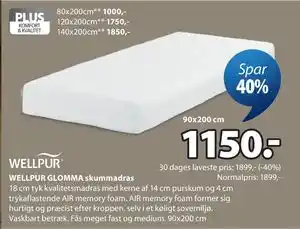 JYSK WELLPUR GLOMMA skummadras tilbud