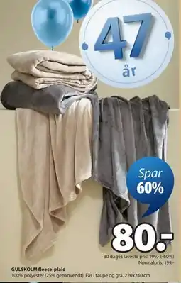 JYSK GULSKOLM fleece-plaid tilbud