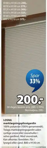 JYSK LOSNA mørklægningsplisségardin tilbud