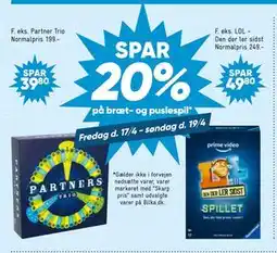 Bilka SPAR. 20% på bræt- og puslespil tilbud